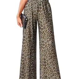 VOGMATE Damen Sommerhose High Waist Luftige Freizeithose mit Leopardenmuster