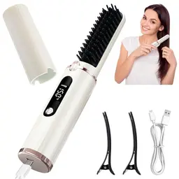 Aceshop Kabellose Glättbürste mit 4 Temperaturstufen – Tragbare Stylingbürste für Männer