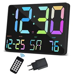 SZELAM Digitaluhr mit großem Display, Funkfernbedienung, Datum, 12/24h, Adapter, Snooze, ideal für Zuhause, Schlafzimmer, Büro, Gym