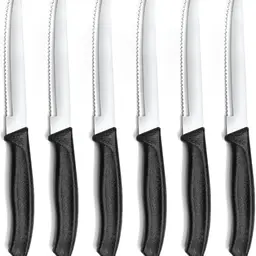 Double.S Frühstücksmesser-Set, 6 Stück, Steak- und Tomatenmesser mit Wellenschliff, 22 cm, Schwarzes Besteck