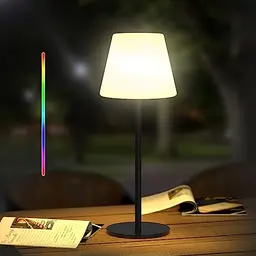 Ecvivk Dimmbare Outdoor Tischlampe - Kabellos, Warmweiß & RGB, Tragbare, Wasserdichte Leuchte für Garten und Camping
