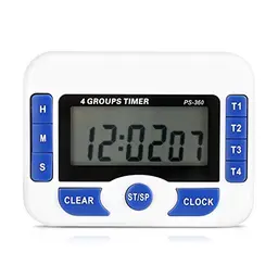 Digitaler Küchentimer, 4-Kanal Countdown Uhr mit Magnet, Weiß und Blau