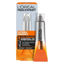 L'Oréal Men Expert Augen Roll-On für müde Haut – Belebende Augenpflege mit Vitamin C und Koffein, 10 ml
