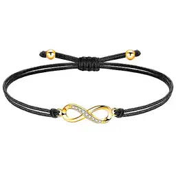 ZENI Unendlichkeit Armband Gold für Kinder - Handgefertigtes Schwarz Stoffarmband, Verstellbar, Geburtstag Geschenke