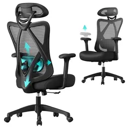 SONGMICS Ergonomischer Bürostuhl, höhenverstellbar, mit Lenden- und Kopfstütze, bis 150 kg, schwarz