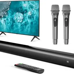 Soundbar mit 2 Karaoke Mikrofonen, 60W, HDMI ARC/Optical/AUX/USB/Bluetooth 5.3, für TV, Filme, Musik, Gaming, Karaoke