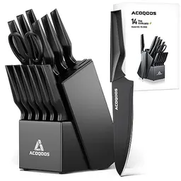 ACOQOOS 14-teiliges Messerset mit Schärfer - Küchenmesser Set Schwarz