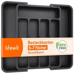 Lifewit Besteckkasten für Schubladen, Verstellbarer Küchenutensilienhalter, Schwarz