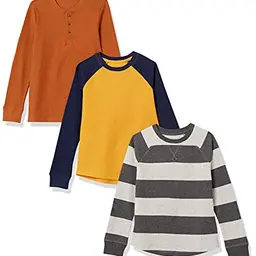 Amazon Essentials Jungen Thermo-T-Shirt 3er-Pack, Grau/Rostfarben/Senfgelb, 2 Jahre