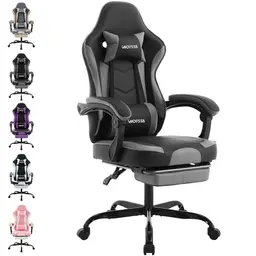 WOTSTA Gaming Chair mit Fußstütze und Lendenwirbelstütze, ergonomischer Bürostuhl, Dunkelgrau