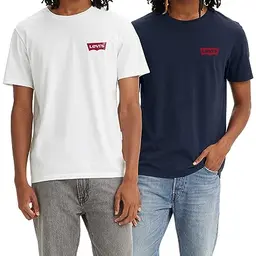 Levi's Herren 2er-Pack Graphic T-Shirts, Crewneck, Weiß & Dunkelblau, Größe S