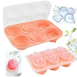 HEKOBAG 2 Stk Silikon Eiswürfelform in Rose - Rund und Groß mit Deckel für Whiskey