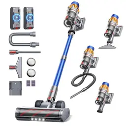 Fieety Kabelloser Akku-Staubsauger mit 2 Akkus, 130 Min Laufzeit, starke Saugkraft, Wandladestation, flexibel für Hartböden, Teppiche, Tierhaare und Auto