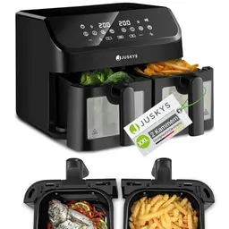 Juskys Airfryer 9 L Doppelkammer - XXL Heißluftfritteuse mit 9 Programmen