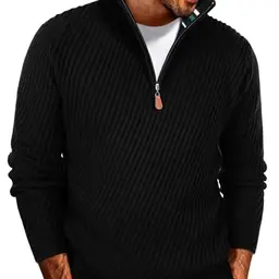 PJ PAUL JONES Herren Pullover Winter mit Reißverschluss V-Ausschnitt Schwarz