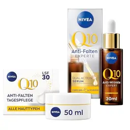 NIVEA Q10 Anti-Falten Gesichtspflege Set mit Tagescreme und straffendem Serum