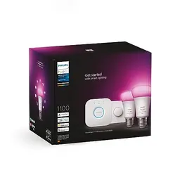 Philips Hue White & Color Ambiance Starter Set E27 2er Pack, Smart Button + Hue Bridge, 16 Mio. Farben steuerbar