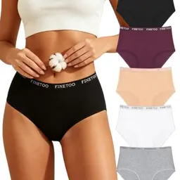 FINETOO Damen Baumwoll Slips Hoch Waist Unterhosen Bequeme Damen Pantys 6er Pack