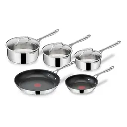 Tefal Jamie Oliver 8-teiliges Pfannenset aus Edelstahl - 20/28 cm Pfannen & 16/18/20 cm Stielkasserollen mit Deckel