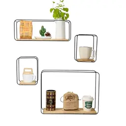 Hawthyhome 4-teiliges Wandregal Set aus Metall und Holz für Wohnzimmer, Schlafzimmer, Arbeitszimmer und Küche im Industrial Style