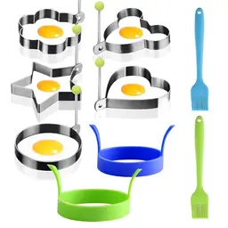 VINEST 7-teiliges Set Spiegeleiformen aus Edelstahl und Silikon für Pfanne mit Klappgriffen