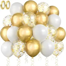 Goldenes Hochzeits-Deko-Set mit 60 Luftballons und 2 Rollen goldenen Band