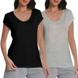 2er-Pack Damen V-Ausschnitt T-Shirts, kurze Ärmel, locker, Baumwolle, sommerlich, casual Basic