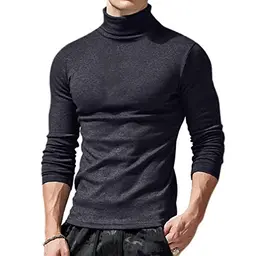 Ophestin Herren Rollkragen Pullover Slim Fit Langarm Casual Shirt, dunkelgrau, XXL