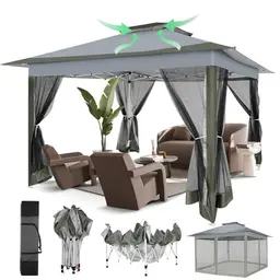 COBIZI Faltpavillon 3x3m wasserdicht mit Moskitonetz - stabil und winterfest, dunkelgrau