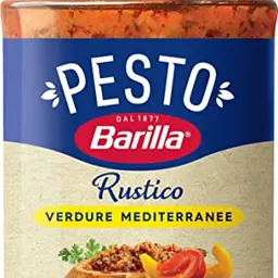 Barilla Pesto Rustico Mediterraneo 200g – Vegane italienische Pasta-Sauce mit Zucchini, Paprika & Tomaten