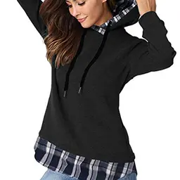Aitos Damen Hoodie - Zweifarbiger Pullover mit doppelter Kapuze, Casual, Schwarz