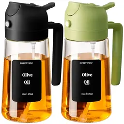 SWEET VIEW 2 in 1 Ölsprüher, 470ml Glasflasche für Olivenöl und Salat, Schwarz-Grün