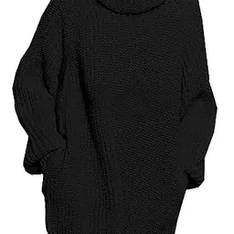 Pink Queen Damen Oversize Strickpullover Kleid mit Rollkragen und Taschen in Schwarz