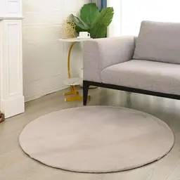 VIMODA Beige Teppich für Wohnzimmer und Schlafzimmer, rund Ø 80 cm, waschbar und für Fußbodenheizung geeignet