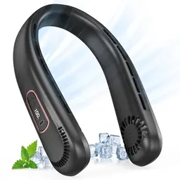 AICPAN Nackenventilator mit 3 Geschwindigkeiten, 360° Luftstrom, 5000mAh Akku, LED-Licht – für Frauen & Männer, Heim, Büro, Reisen, Outdoor, Schwarz