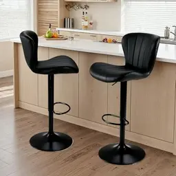 Clevich Barhocker 2er Set, Höhenverstellbar, Drehbar, Gepolstert, Schwarz