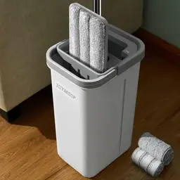 JOYMOOP Wischmopp Set mit Auswringer, freihändiger Bodenwischer und Eimer, mit 3 waschbaren Mikrofaser-Pads