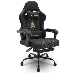 Symino Gaming Stuhl - Ergonomischer Racing Stuhl mit Fußstütze, Schwarz
