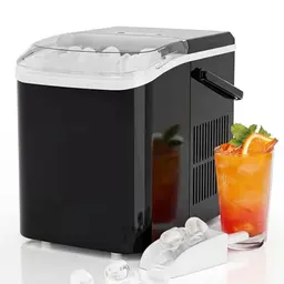 Sweetcrispy Eiswürfelmaschine mit Tragegriff, kompakt, 9 Eiswürfel in 6 Min, 2 Eisgrößen, ideal für Küche, Party, Büro