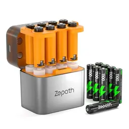 Hybrid Ladegerät mit 16xAAA Wiederaufladbaren Akkus – 1100mAh hohe Kapazität, 8 Fach für AA/AAA, Integrierte LED