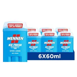 MENNEN Ice Fresh Herren-Deodorant, 24h Wirkung, breiter Stick, alkoholfrei, 6 Stück