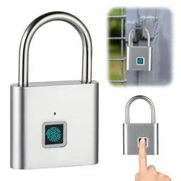 Fingerabdruck Vorhängeschloss mit USB-Aufladung, speichert bis zu 10 Fingerabdrücke, ideal für Spinde und Türen (Silber)