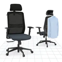 FLEXISPOT Ergonomischer Bürostuhl mit Kopfstütze und Lordosenstütze, höhenverstellbar, drehbar, bis 136 kg, Schwarz/Blau