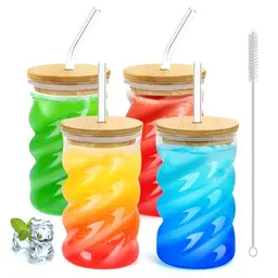 SILRIVES 4er Set Eiskaffee Gläser 500ml mit Deckel und Strohhalm - Ideal für Latte, Cocktail und Smoothie
