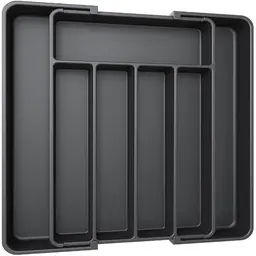 AUJEN Besteckkasten für Schubladen - Abnehmbarer und erweiterbarer Küchen Organizer, Schwarz