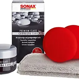 SONAX PREMIUM CLASS Carnauba Care Hartwachs (200 ml) für neue und gereinigte Lacke inkl. Schwamm & Mikrofasertuch