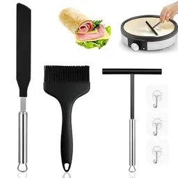 Vninkul 3er Set Crepes Verteiler und Spatel aus Edelstahl und Silikon - Küchenzubehör für Crepes und Pancakes