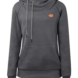 Cassiecy Damen Hoodie Winter mit Stehkragen - Warmer Kapuzenpullover (Dunkelgrau)