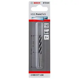 Bosch Professional 2 HSS Spiralbohrer PointTeQ für Metall, 3mm