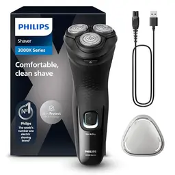 Philips Shaver Series 3000X, Elektrischer Rasierer für Herren in Schwarz, Nass- und Trockenrasur, mit SkinProtect und ausklappbarem Bartschneider